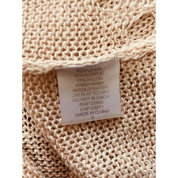 LA Made Linen Blend Small Sweater Crocheted Lightweight Blush Pink V-Neck - Picture 4 of 7